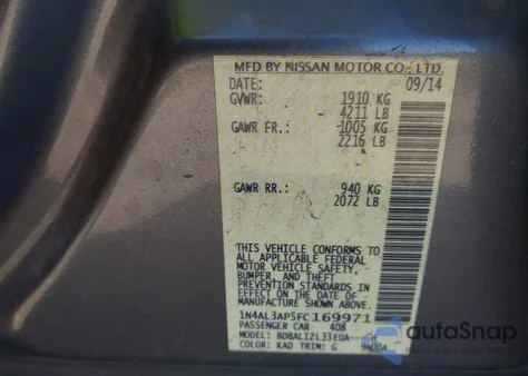 2015 Nissan Altima 2.5 Sv z USA, uszkodzony, nr VIN 1N4AL3AP5FC169971